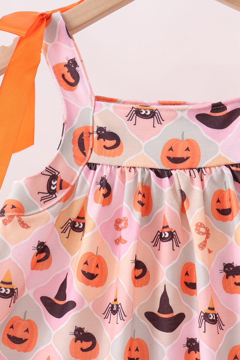 Pumpkin spider bow shorts set