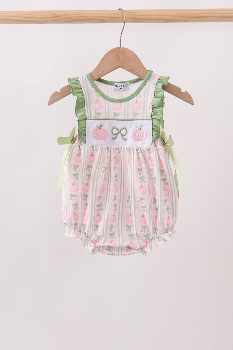 Sage Pumpkin Bow Embroidery Ruffle Bubble