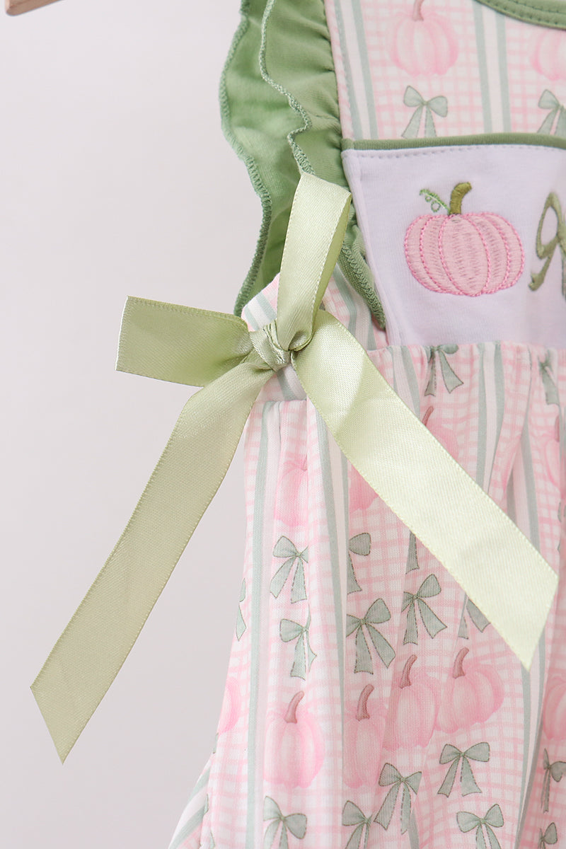 Sage Pumpkin Bow Embroidery Ruffle Bubble