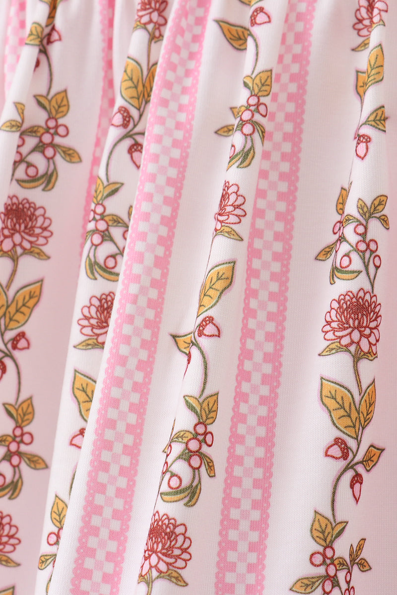 Pink Rose Stripe Ruffle Pants Set