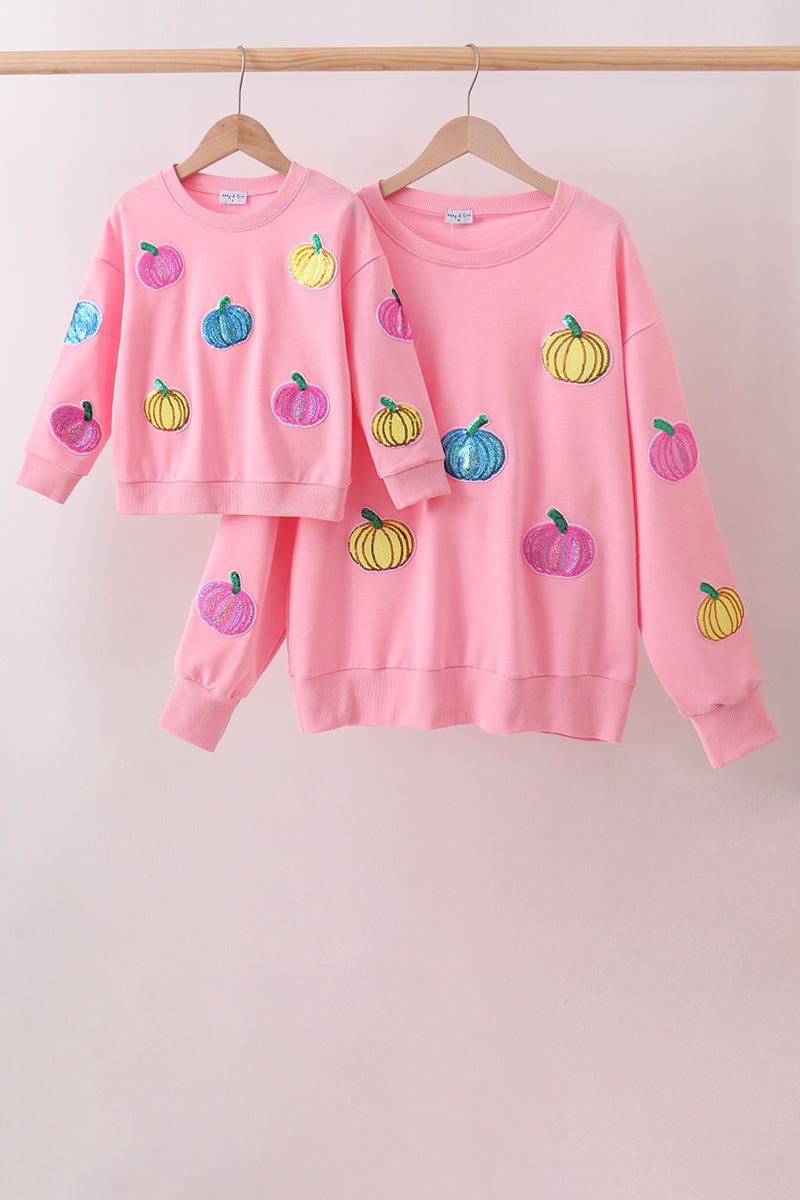 Pink Pumpkin Sequin Mom&me Top