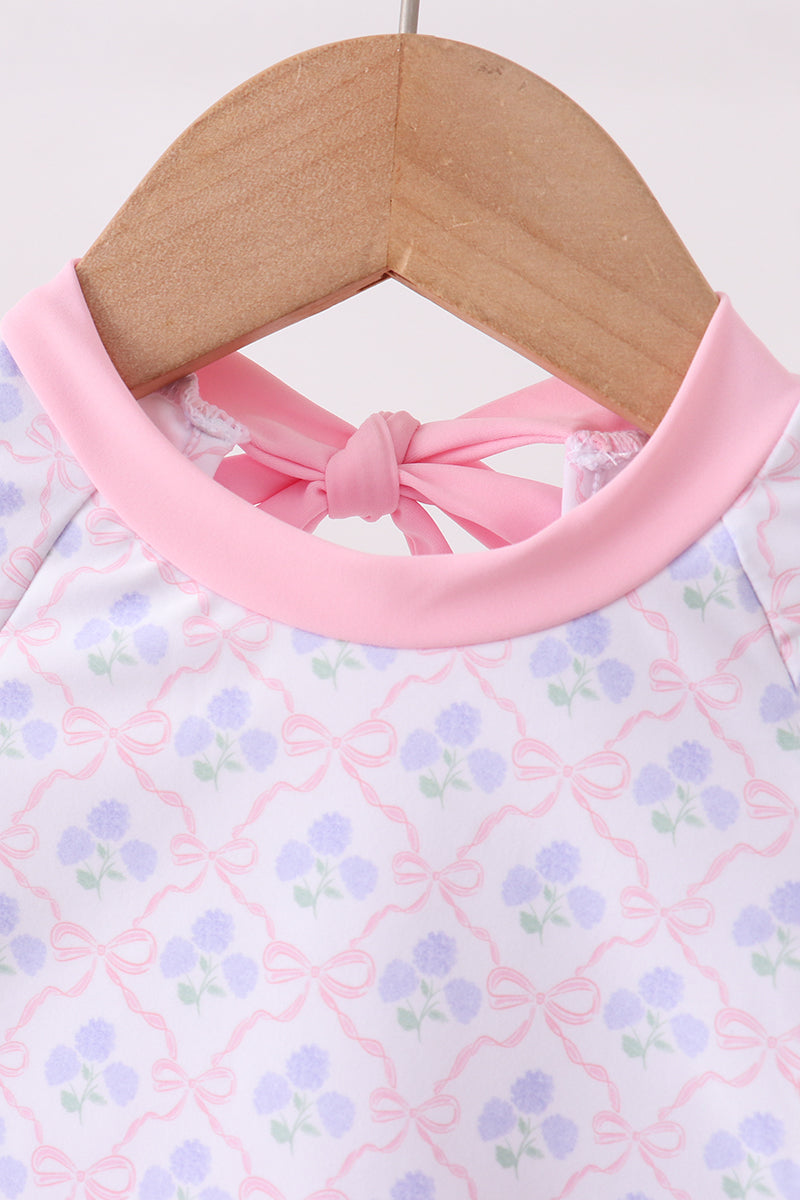 Pink floral print ruffle rashguard