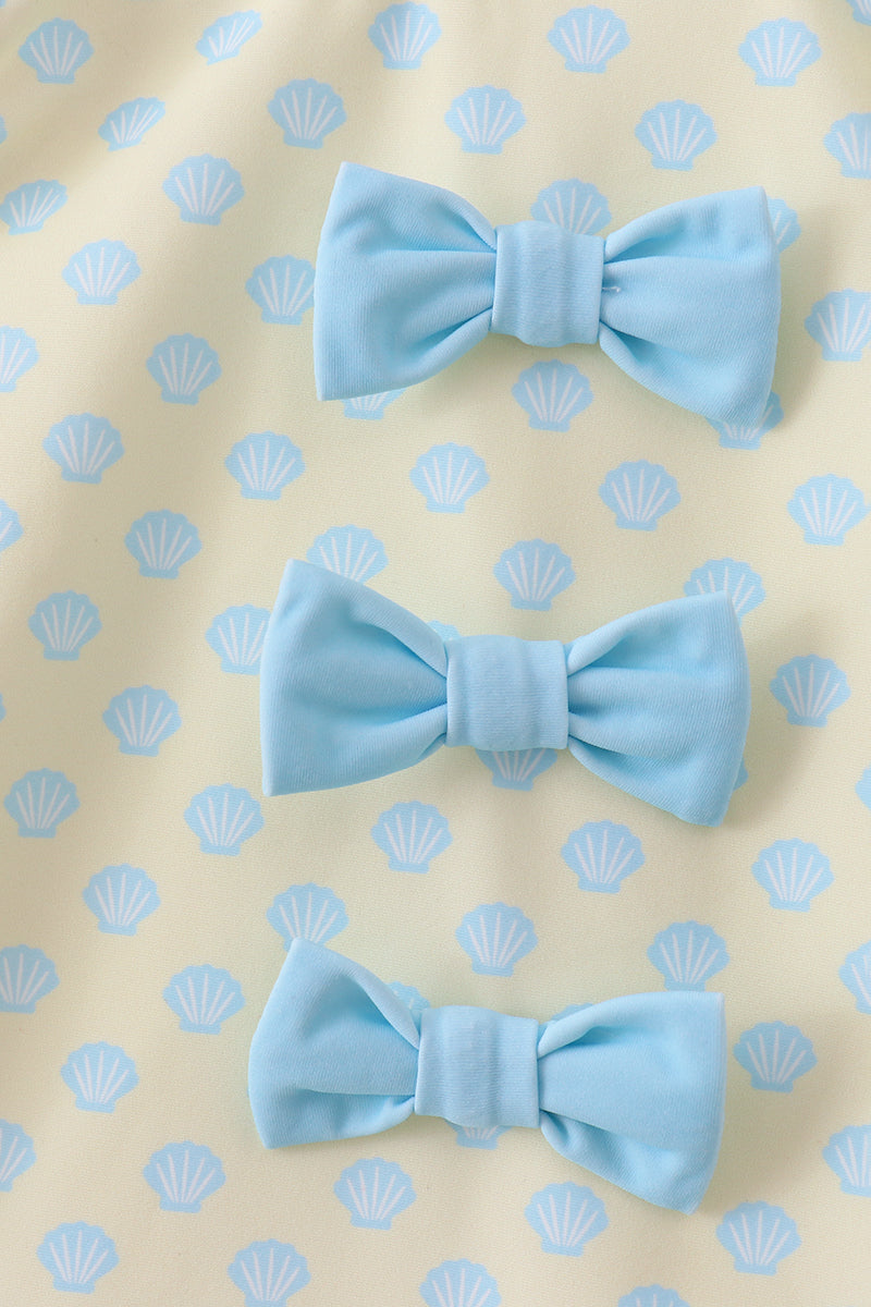 Yellow shell print bow ruffle swimsuit