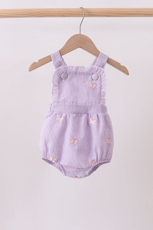 Purple seersucker butterfly embroidery ruffle bubble