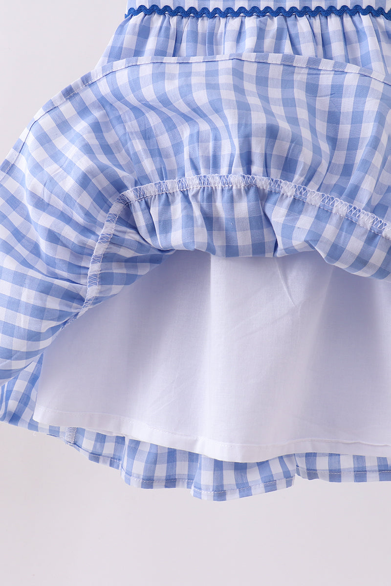 Blue gingham ruffle tiered dress