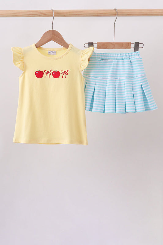 Yellow Apple Embroidery Skorts Set