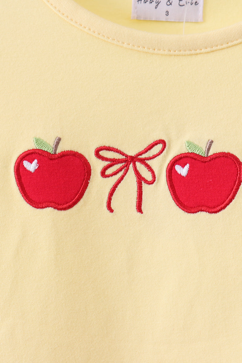 Yellow Apple Embroidery Skorts Set