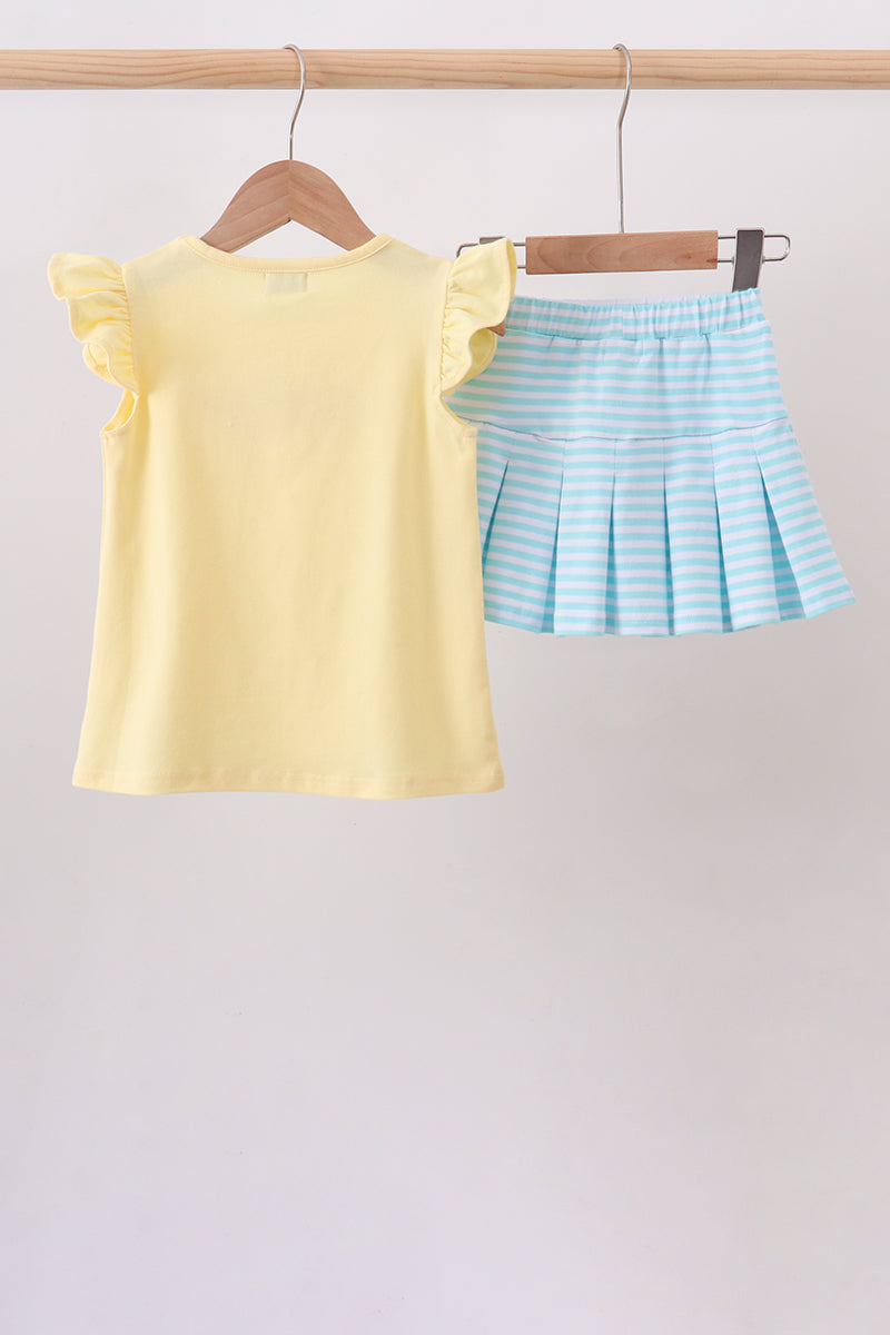 Yellow Apple Embroidery Skorts Set