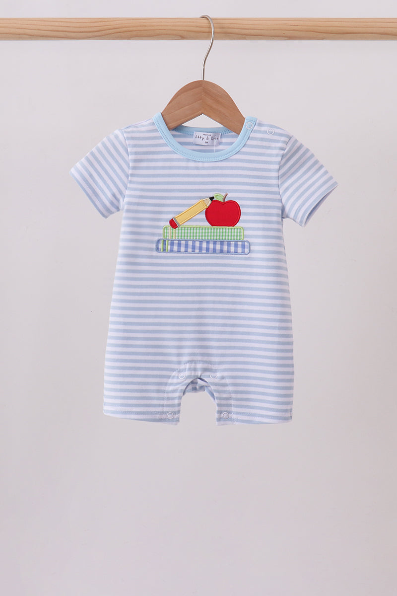 Blue Apple Pencil Embroidery Romper