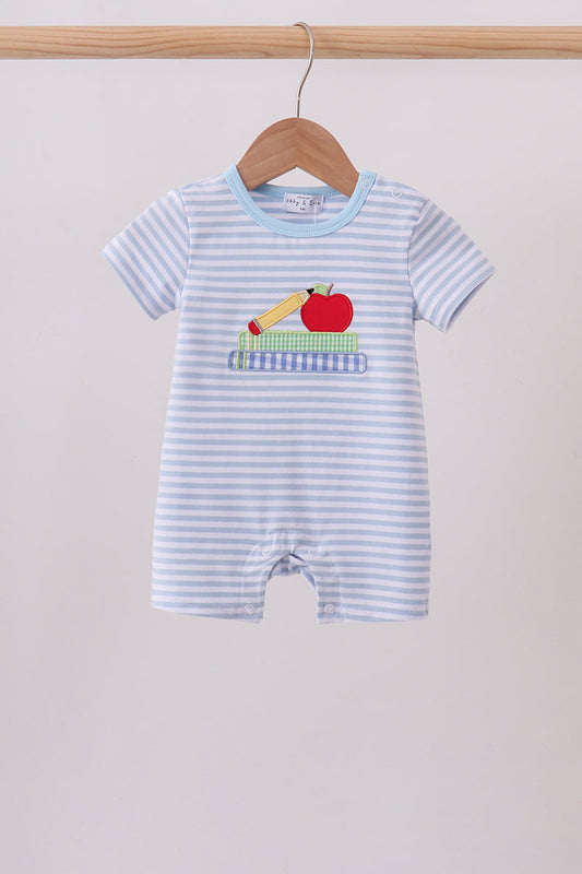 Blue Apple Pencil Embroidery Romper