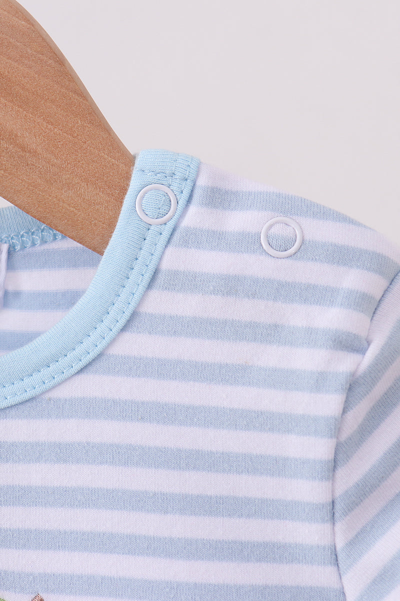 Blue Apple Pencil Embroidery Romper