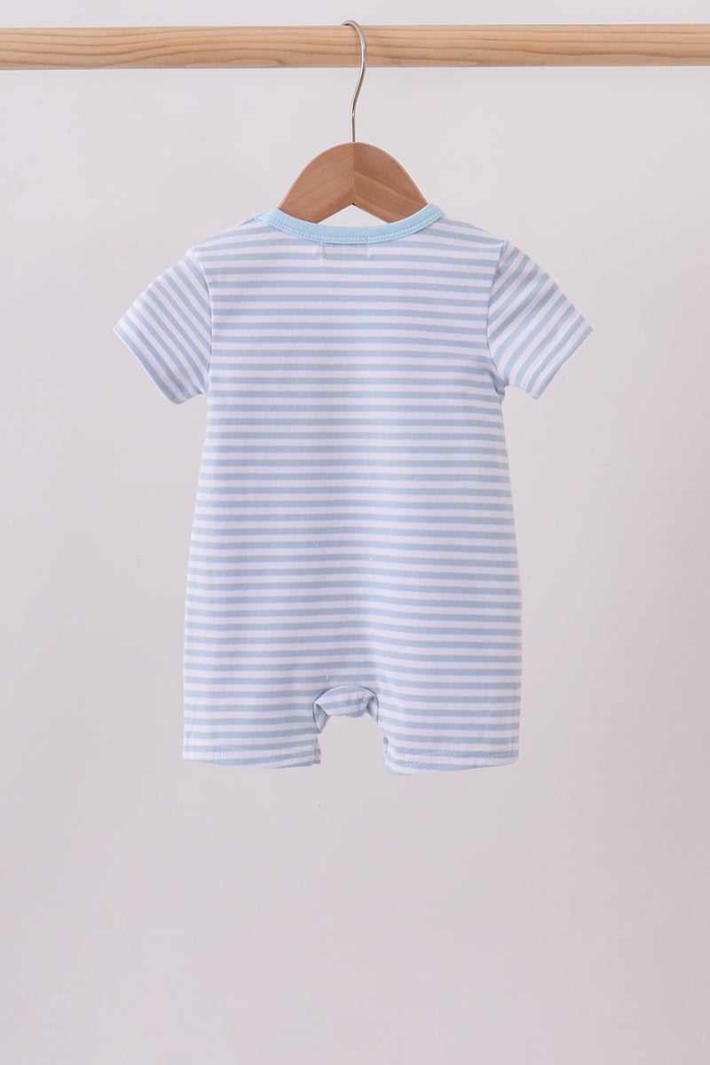 Blue Apple Pencil Embroidery Romper