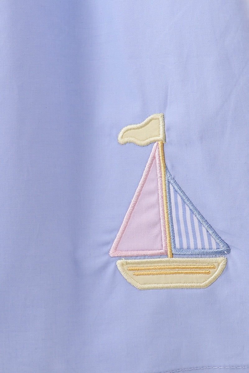 Blue Sailboat Embroidered Dress