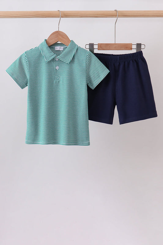 Green Stripe Polo Set