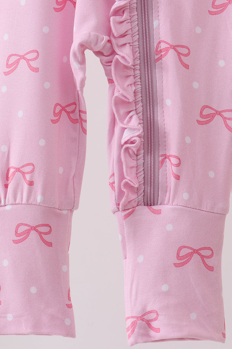 Pink bow print romper