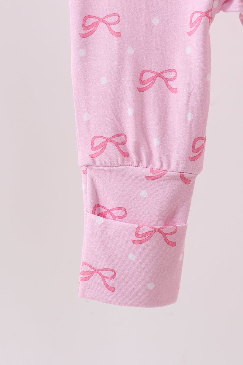 Pink bow print romper